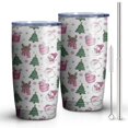 thumbnail image 2 of 20oz Tumblers Pink Christmas Santa and Tree Pattern Stainless Steel Vacuum Insulated Double Wall Travel Tumbler Cups Mug with Lid and Straw,Cleaning Brush for Cold & Hot Drinks, 2 of 7
