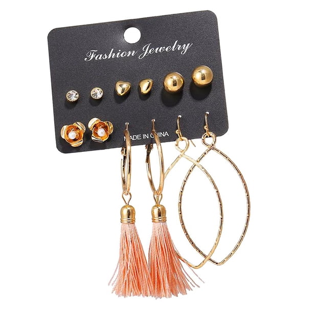 6 pares de pendientes colgantes de borlas múltiples Pendientes de oreja de moda geométricos de aro grande Fernando Aretes de borlas múltiples