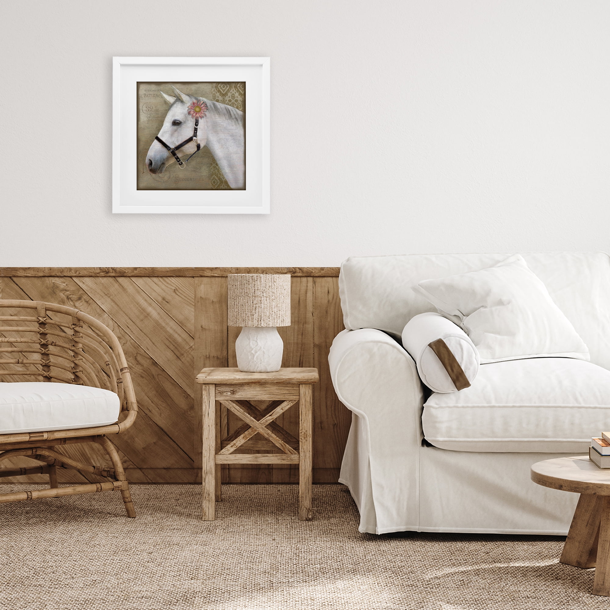 Stupell Industries Boho Barnyard Horse White Framed Print Under Glass, design by Suzanne Nicoll