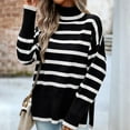 thumbnail image 7 of hotojiny Womens Sweaters Causal Turtleneck Long Sleeve Knit Side Split Oversized Pullover Sweater Loose Striped Tops, 7 of 7