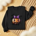 thumbnail image 3 of Women's Halloween Pumpkin Face Long Sleeve Sweatshirts Lightweight Casual Round Neck Pullover Tops 2025 Fashion, 3 of 6