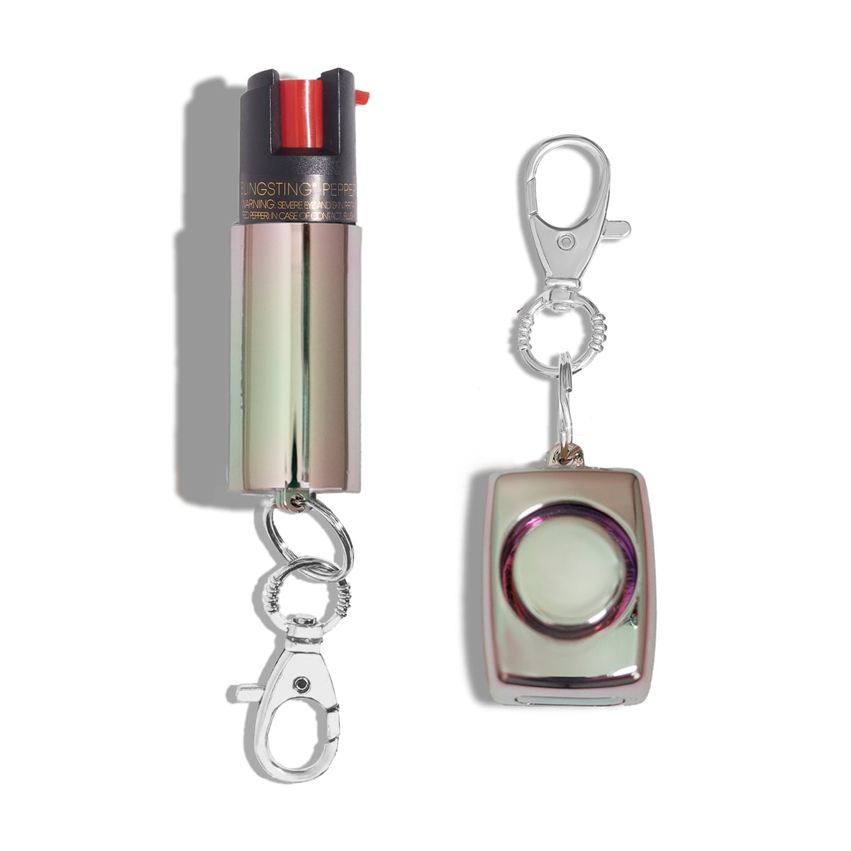 BLINGSTING Essentials Safety Gift Set with Pepper Spray & Safety Alarm, 1 Count, Silver Holographic