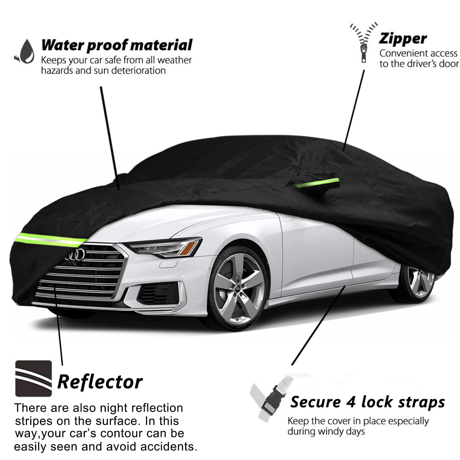 YIXIN Waterproof 210T Car Covers for 2005-2022 Audi Q7 SUV，Fit 100%  Waterproof with Windproof Strap & Single Door Zipper (for 2005-2022 Audi Q7  SUV) 