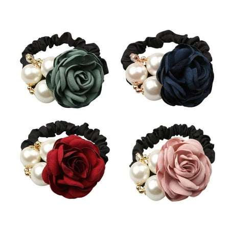 4pcs Korean Fashion Pearl Hair Rope Rose Flower Hair Band Rhinestone Hair Ties Rubber Band Hair Jewelry Walmart Canada