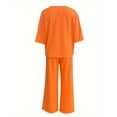 thumbnail image 4 of Enjoytime Women Sets 2 Piece Outfits Solid Color V-Neck Short Sleeve Tops Wide Leg Pants Loungewear Business Work Casual Plus Size Clothing Orange XXL, 4 of 4