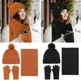 thumbnail image 4 of 3Pcs/Set Women Men Winter Beanie Hat Long Scarf Gloves Set Solid Color Plaid Texture Warm Scarf Knit Mittens Plush Ball Decor Hat Set, 4 of 8