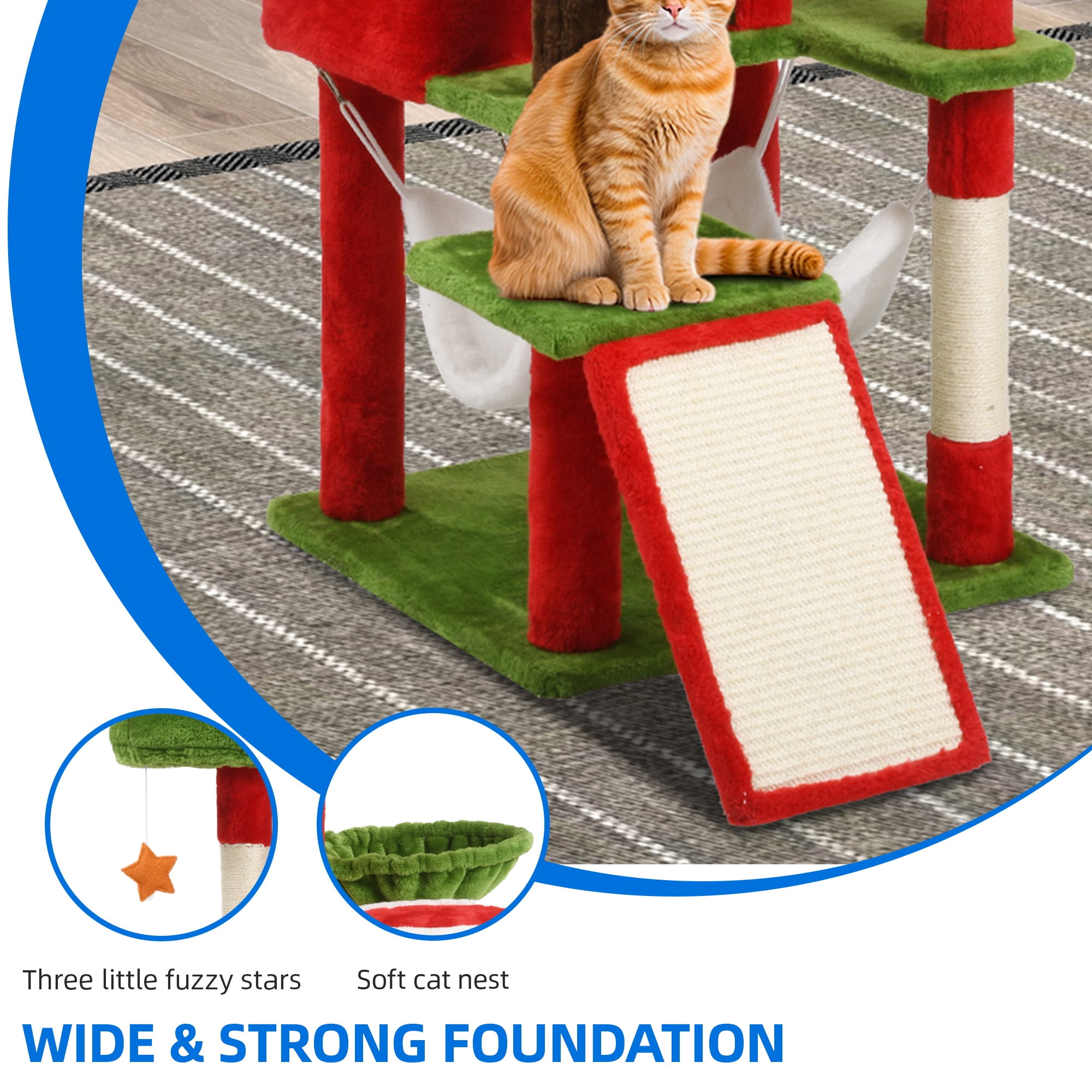 Dextrus 75" Cat Tree Tower Condo,Multi-Level Christmas Decor Cat Climbing Tower with Top Perches, Hammock, Scratching Posts,for Indoor Kittens' Play Center ,Chrismas Decor