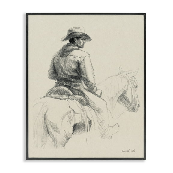 Stupell Industries Cowboy & Horse Sketch People Drawing Black Framed Art Print Wall Art, 11 x 14