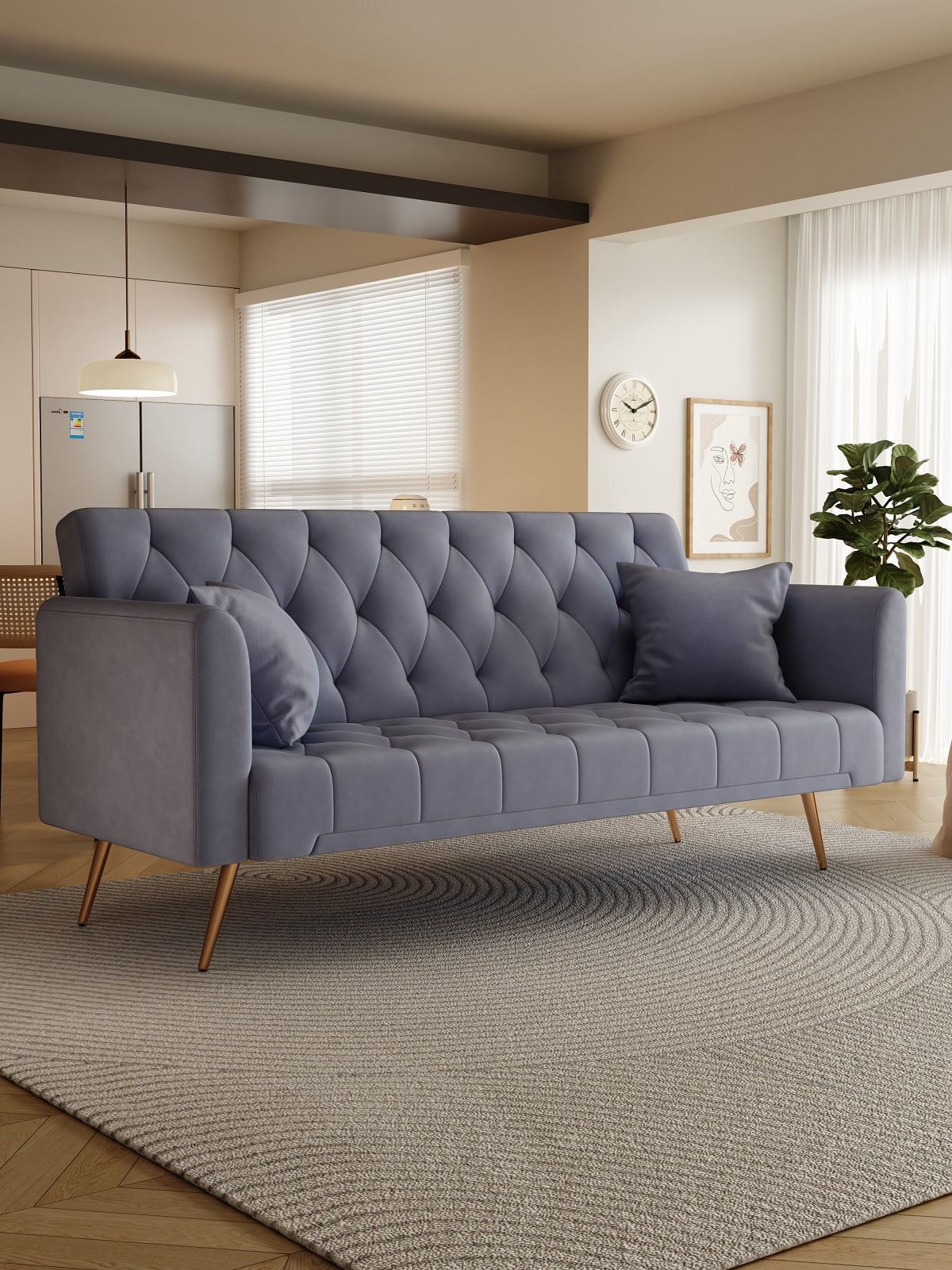 71" Convertible Loveseat Sofa, American Retro Gray Velvet, Ideal for Small Living Rooms, Bedrooms and Offices
