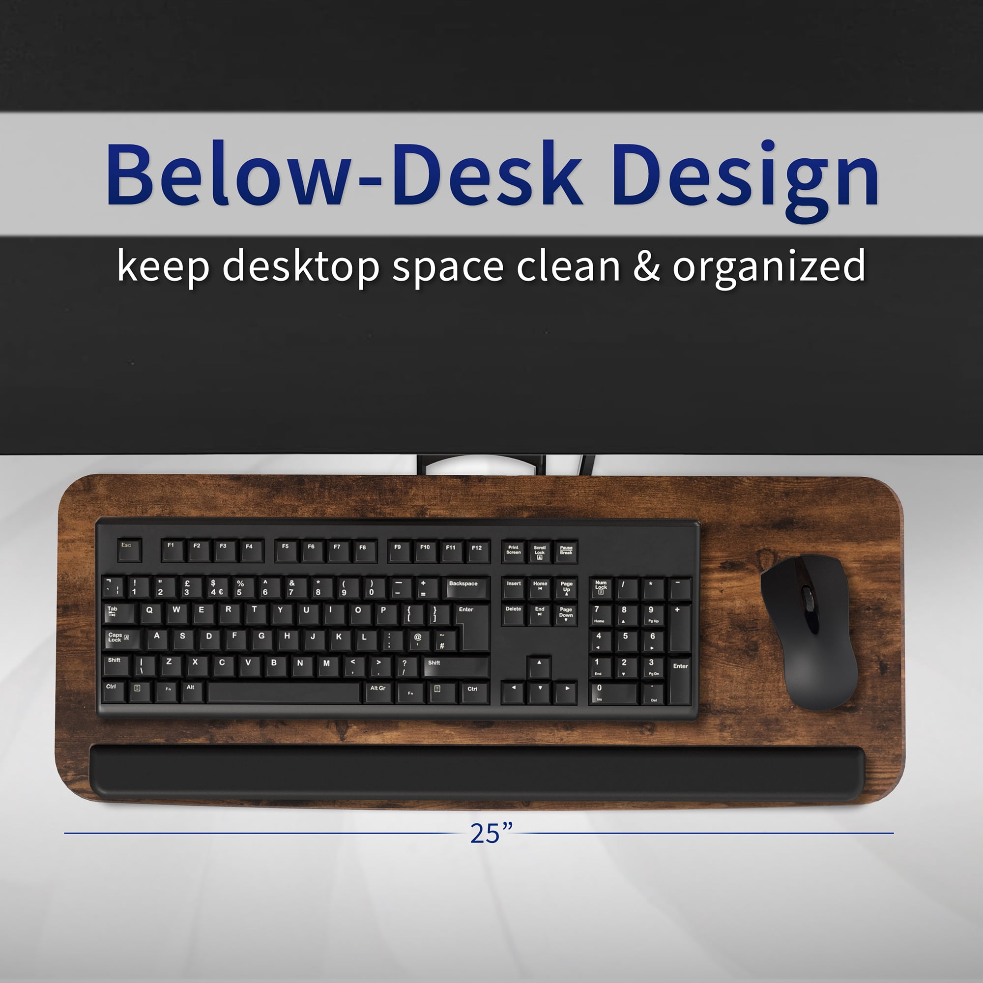 VIVO Rustic Vintage Brown Computer Keyboard & Mouse Tray, Under Table Desk Mount