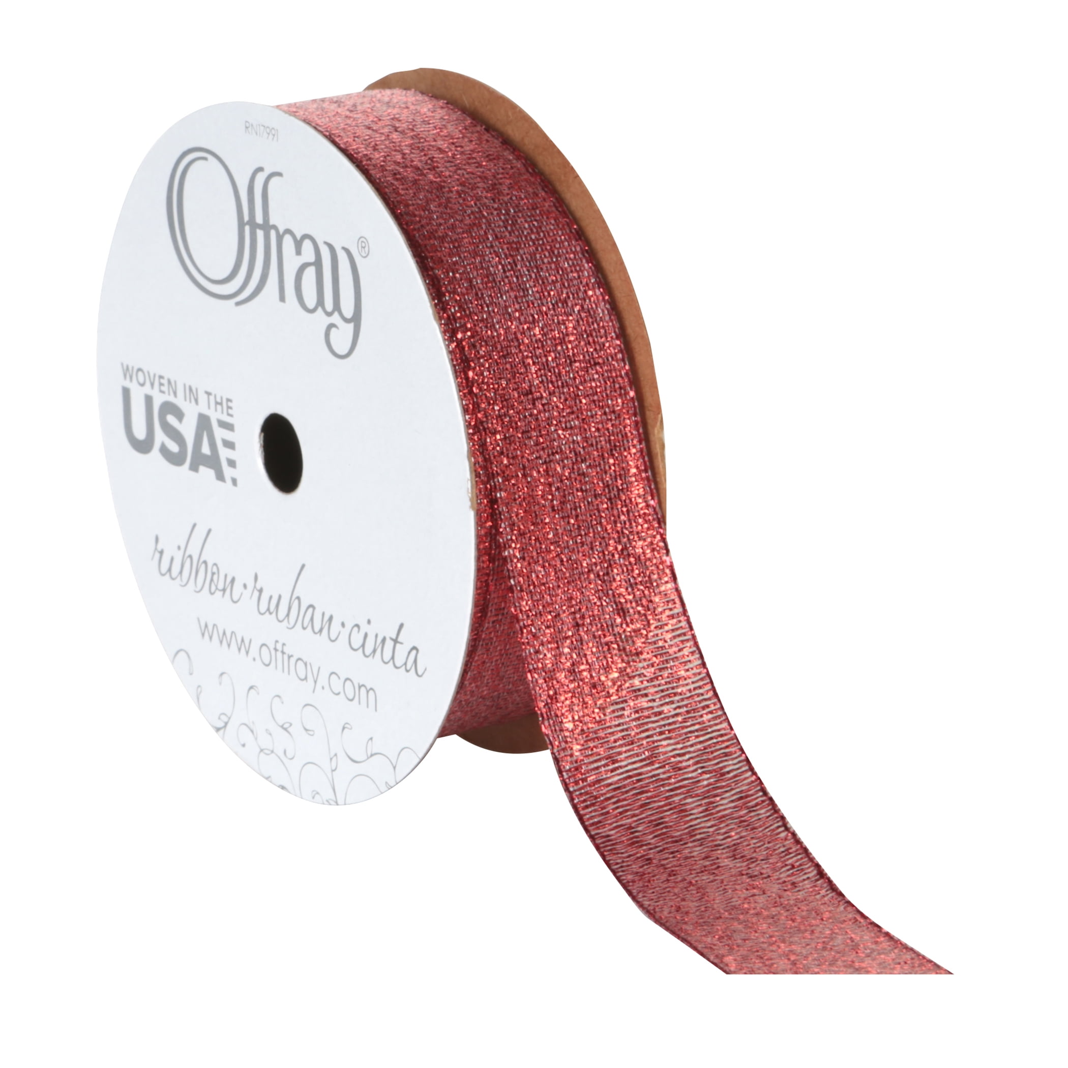 (3 pack) Offray Ribbon, Red 7/8 inch Galena Metallic Ribbon, 9 feet