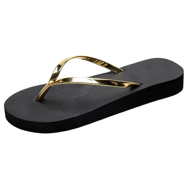 MIASHUI Slim Flip Flop Slippers for Woman Lightweight Sandals Indoor Outdoor Walking,Gold,7