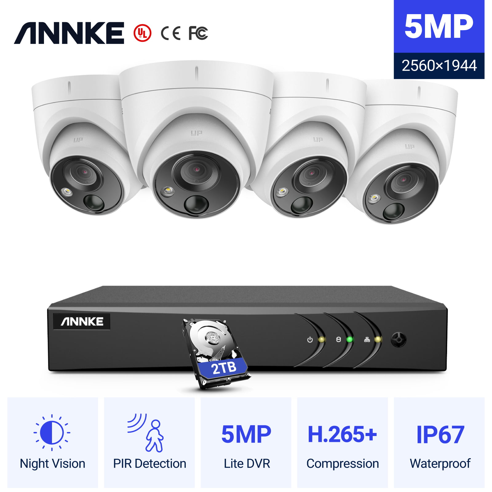 ANNKE CCTV Camera System 2TB HDD and 4X 5MP Outdoor Security Dome IP Night Vision 