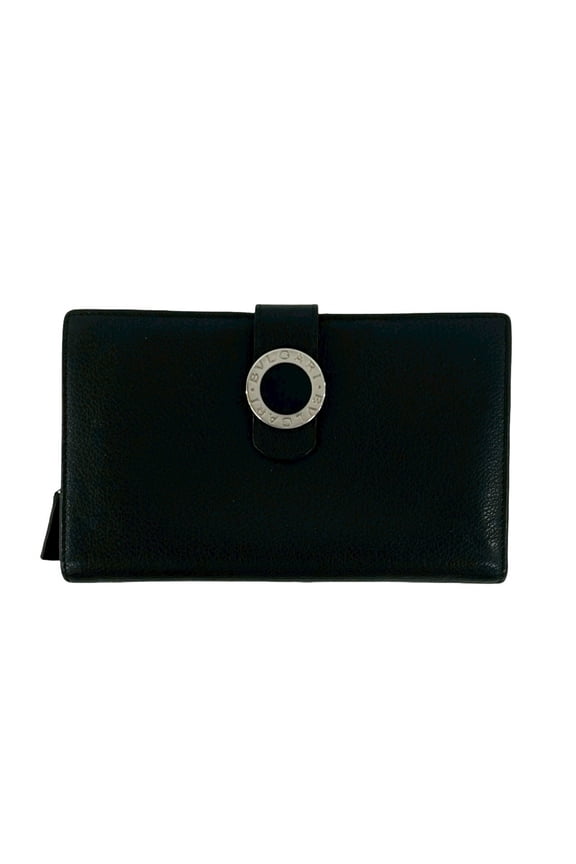 Pre-Owned Bvlgari logo hardware, genuine leather, bi-fold wallet, long billfold, coin purse,...