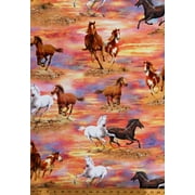 Cotton Wild Horses Galloping Animals Running Equestrian Southwestern American Heritage Multicolor Cotton Fabric Print by the Yard (AWOD-19577-286WILD)