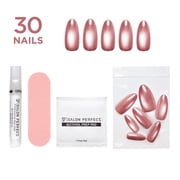 Salon Perfect Artificial Fake Press On Nails, 381 Glass Magenta, Medium Almond, File, Glue, and Prep Pad Included, 30 Nails