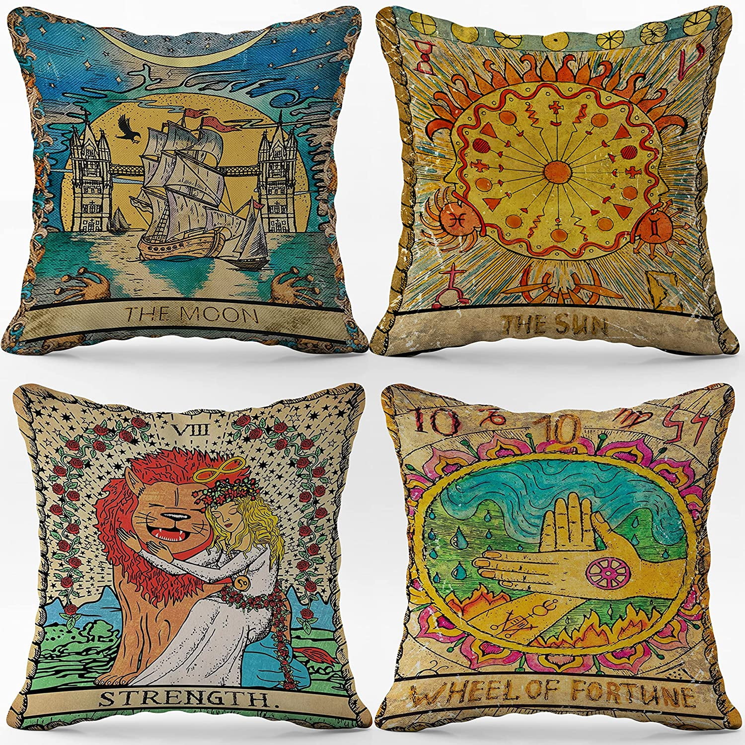 College Dorm Decor Linen Cushion Cover for Sofa Couch Bed Sister Tarot Lovers Girl Room Decor 18 x 18 Inch Gift for Astrology Lovers The Moon Tarot Theme Throw Pillow Case Gift for Daughter