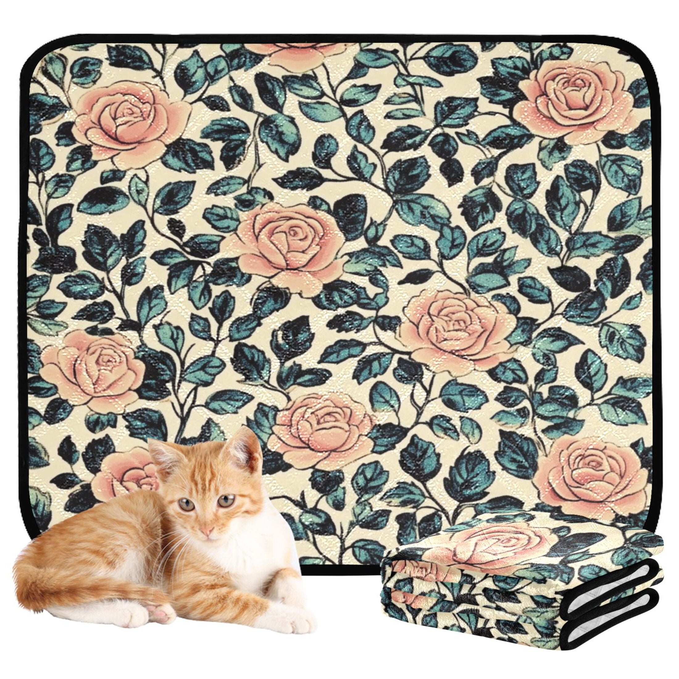Qxltty Light Pink Vintage Rose Cat litter Pads Pet Set of 2 Diaper Mats Center Anti-leakage Layer Absorbent Soft and Comfortable