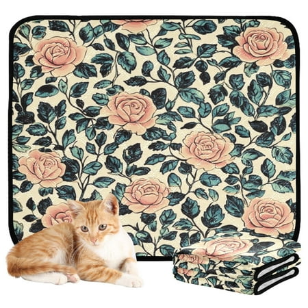 Qxltty Light Pink Vintage Rose Cat litter Pads Pet Set of 3 Diaper Mats Center Anti-leakage Layer Absorbent Soft and Comfortable