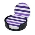 thumbnail image 2 of 6 Pce Leather Coasters 3.9in With Coasters Storage Box Antifouling And Antiscalding For Dining Room Kitchen Office Bedroom Living Room Violet Stripe_1, 2 of 8