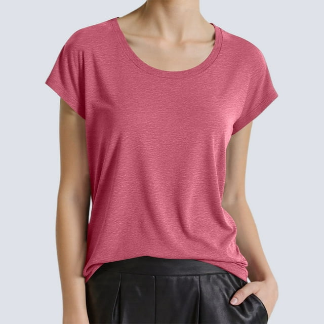 UANWENN T-Shirt Décontracté pour Femmes à Col Rond, Manches Chauve-Souris, Couleur Unie, pour le Printemps et l'Été, Col Roulé à Manches Longues pour Femmes, Chandail Léger pour Femmes, T-Shirt Surdimensionné, T-Shirt à Manches Longues