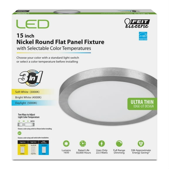 Feit Electric Edge-Lit 15 In. Nickel Round 4-Way LED Flush Mount Light