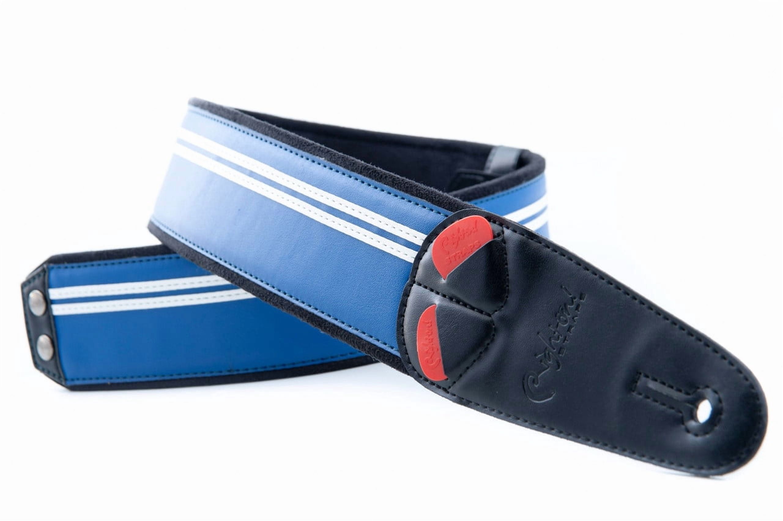 RightOn! Straps Mojo Collection Race-60 Guitar & Bass Strap made with Vegan Leather – Stylish and Comfortable - Blue