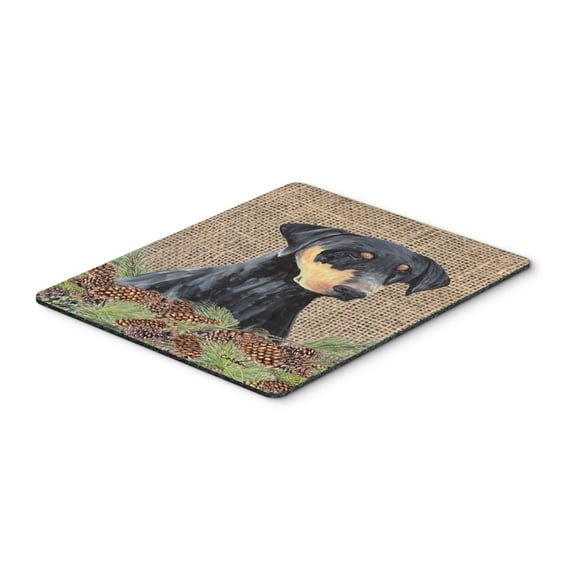 "Doberman Faux Burlap and Pine cones Mouse Pad Hot Pad or Trivet"