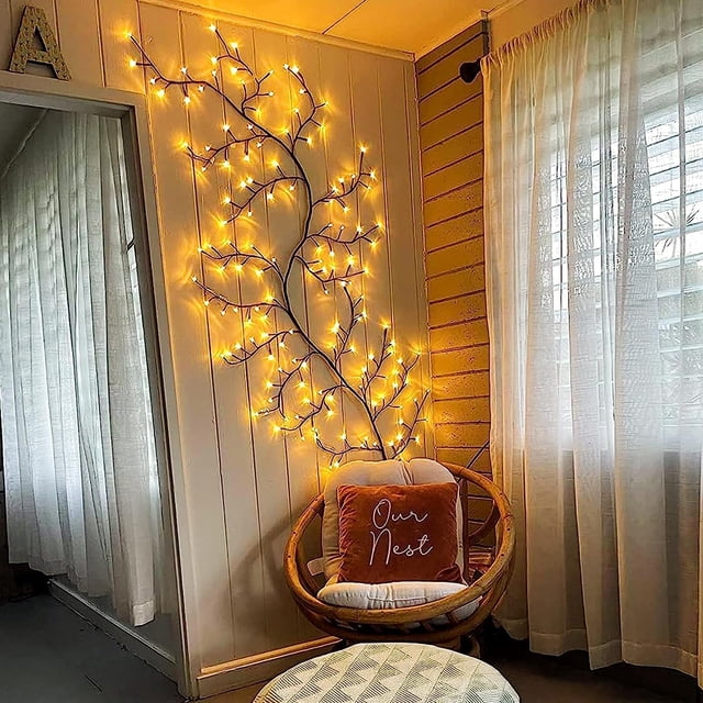 Luces LED para árbol, decoración de pared interior, luces de vid de árbol, 144 LED, decoración navideña, dormitorio, hogar (blanco cálido, enchufable)