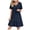 v#47Navy211, variant on Rggeeun Womens Dress Solid Color Waist Shirring Design Knee-Length Short Sleeve Crew Neck Soft Breathable Fabric Knit Loose Fit With Pleated Ruffle For Summer Work Office Classic Playwear,Bu1,L