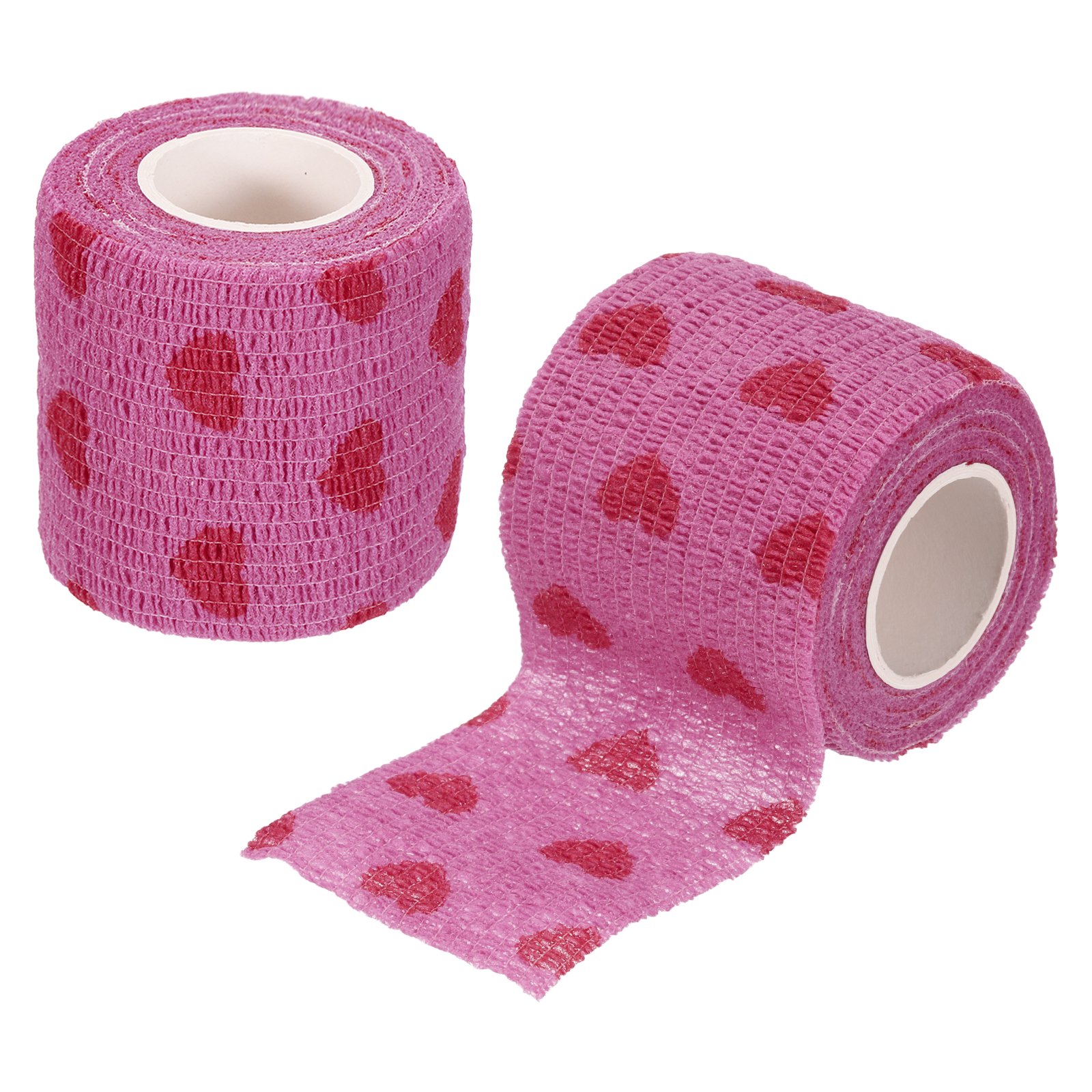 Uxcell Pet Wrap Bandages, 2 Inch 5 Yard Self Adhesive Bandage Wrap, Pet Non-Woven Tape First Aid Cohesive Gauze, (Pink/Heart, 2 Pcs)