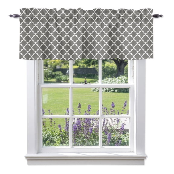 Moroccan Valance Curtains, Grey Geometric Rod Pocket Short Window Curtain for Kitchen Bathroom Bedroom, 54"x18"
