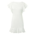thumbnail image 6 of Uuszgmr Dresses For Women 2024 Round Neck Short Sleeve Flutter Sleeves Mini Dress Crewneck Ruffle Hem Casual Solid Color Elegant Beach Dresses Sweet Clothes White,Xl, 6 of 9