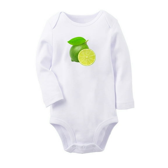 Fruit Lime Image Print Cute Rompers, Newborn Baby Unisex Bodysuits, Infant Jumpsuits, Toddler 0-12 Months Kids Long Sleeves Oufits (White, 6-12 Months)