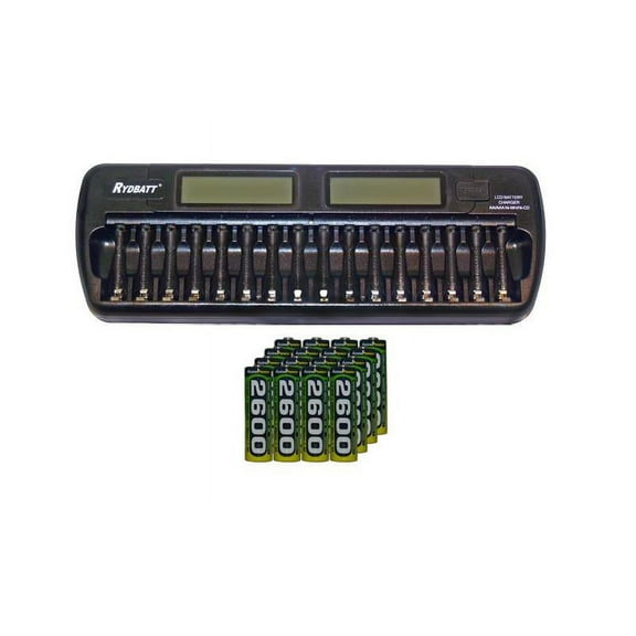 16 Bay AA / AAA LCD Battery Charger   16 AA 2600 mAh AccuPower NiMH Batteries