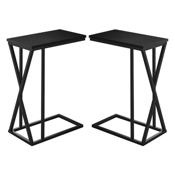 Home Square Metal C Shaped End Table in Black Finish - Set of 2