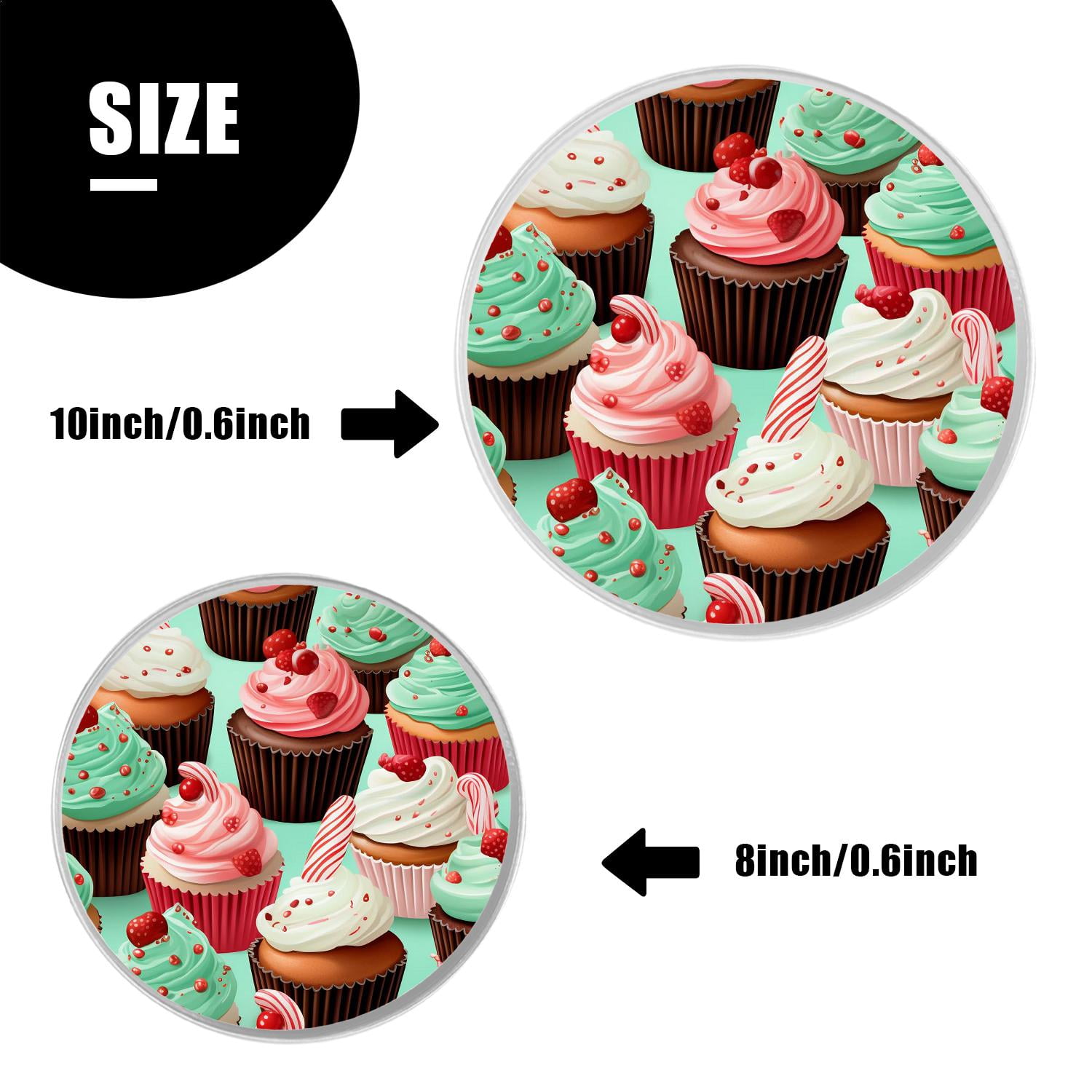 Round Stove Burner Covers 4 Pcs for Home Decor Cooktop Decorative ,Christmas Cupcakes art, Metal Round Stove Burner Covers 8Inch And 10Inch