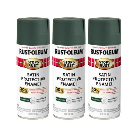 (3 Pack) Rust-Oleum Stops Rust Advanced Satin Hunter Green Protective Enamel Spray Paint, 12