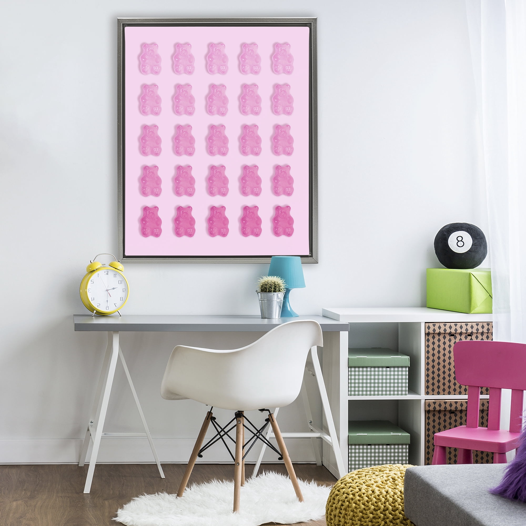 Stupell Industries Gradient Pastel Pink Bears Gray Framed Floater Canvas Wall Art, design by LISH Creative