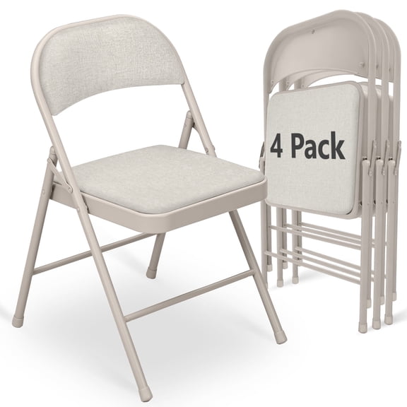 WASUHE 4 Pack Fabric Folding Chair with Padded Cushion, Portable Stackable Chairs Set with Metal Frame, for Home & Office, Wedding, Party, Events, Khaki