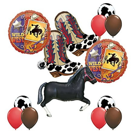 Wild West Western Party Supplies Cowboy Boots and Black Horse Balloons Bouquet Decorations