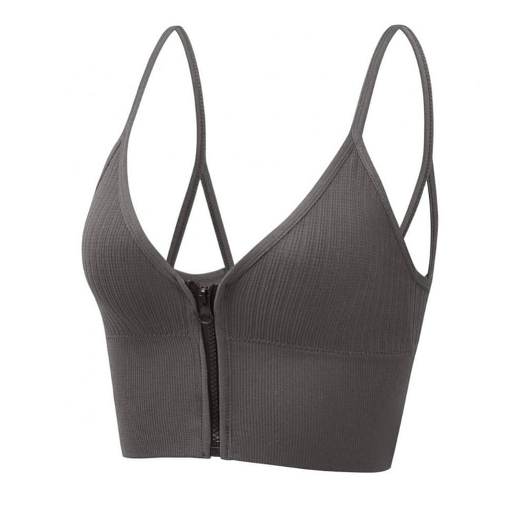 Women's Zip Front Sports Bra with Removable Padded Cups