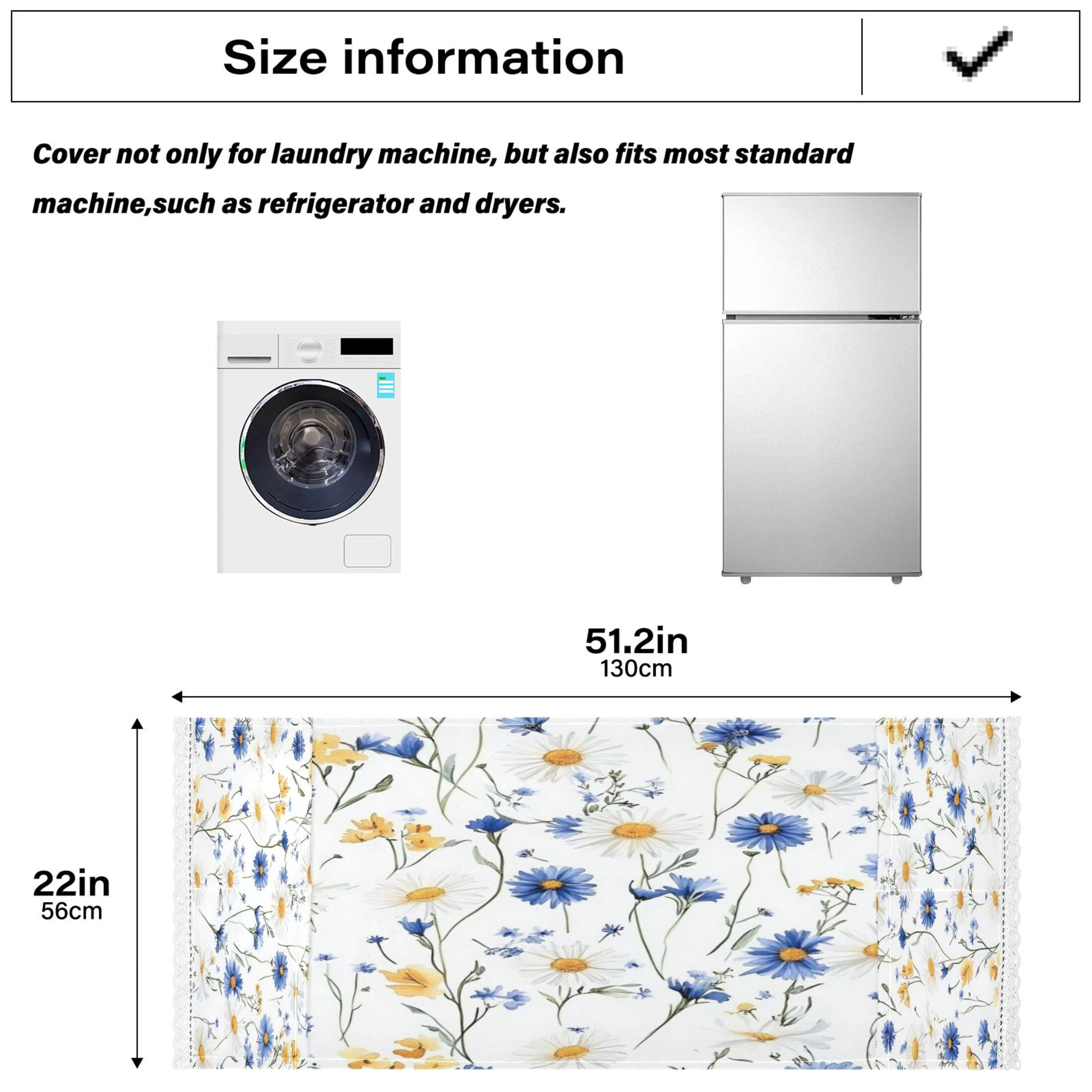 Dustproof Washing Machine Cloth Washer and Dryer Top Covers, Fridge Dust Cover, With Storage BagsBlue and Yellow Wildflowers
