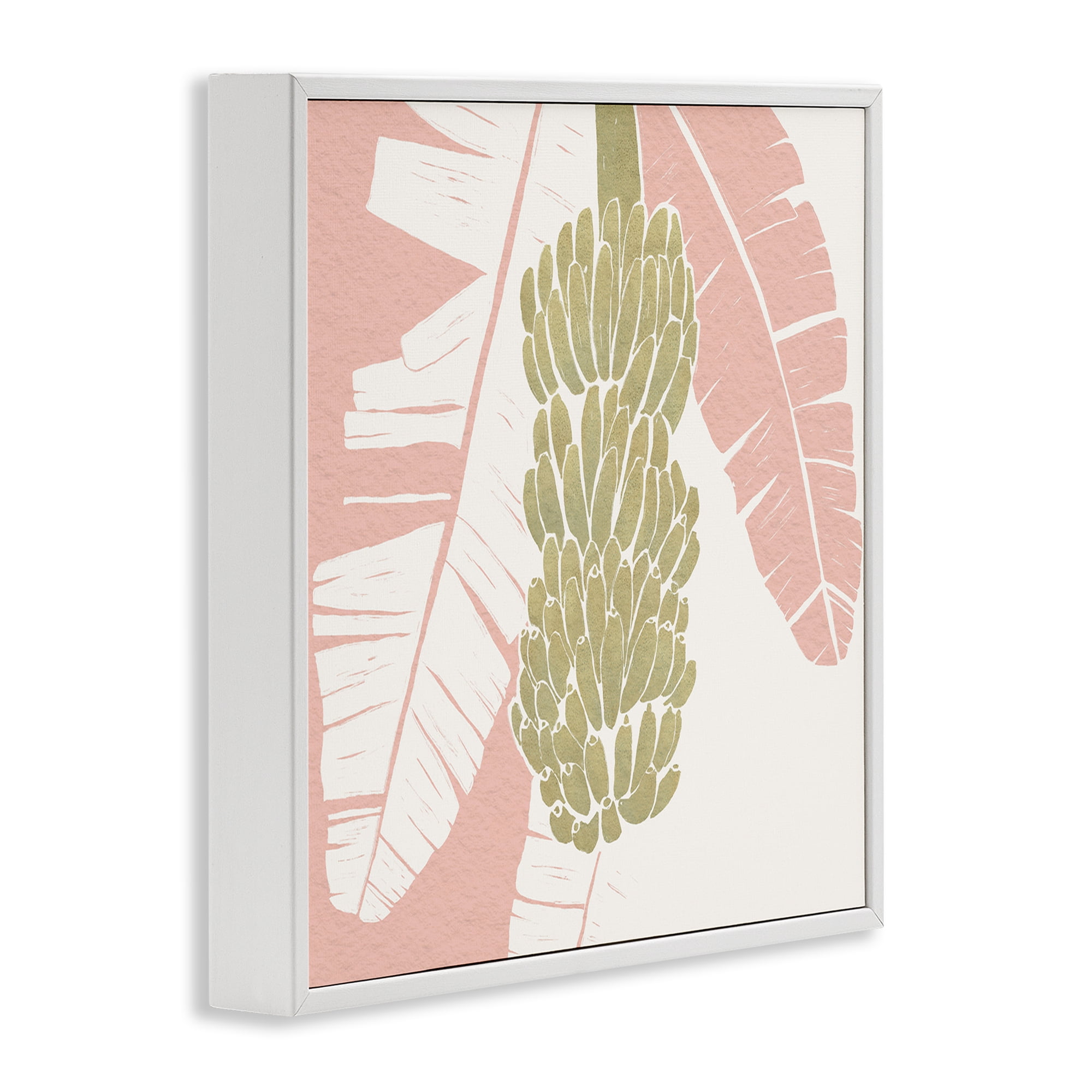 Stupell Industries Banana Bunch Amid Pink Leaves White Framed Giclee Art, design by Yuyu Pont