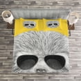 thumbnail image 3 of Ambesonne Sloth Quilted Bedspread Set 3 Pcs, Hipster Jungle Animal, Queen Size, Yellow Grey, 3 of 3