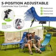 thumbnail image 6 of Fundango Camping Chairs Folding Chaise Lounge 5-Positions Reclining Lawn Chair with Side Table&Pillow for Beach Pool Patio Blue, 6 of 8