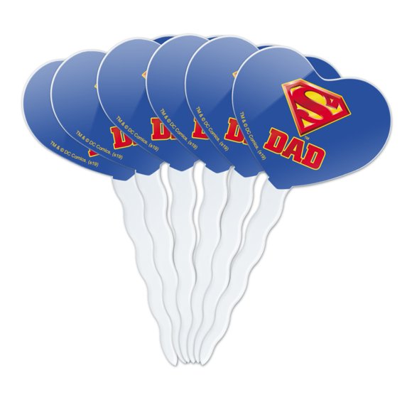 Superman Super Dad Shield Logo Heart Love Cupcake Picks Toppers Decoration Set of 6