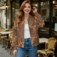 thumbnail image 2 of COEQINE Womens Bomber Jacket Coat Full Zip Stand Collar Casual Jackets with Pockets, Long Sleeve Cropped Fashion Coat Y2k Outerwear Dressy Fall Outfits, Large, Leopard Lightning Print, 2 of 7