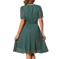 thumbnail image 3 of Vestido Midi A-Line de Manga Corta con Estrellas Metálicas para Mujer, Cuello Cuadrado, Cintura Elástica, XS Verde Oscuro, 3 of 6