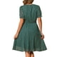 thumbnail image 3 of Vestido Midi A-Line de Manga Corta con Estrellas Metálicas para Mujer, Cuello Cuadrado, Cintura Elástica, XS Verde Oscuro, 3 of 6